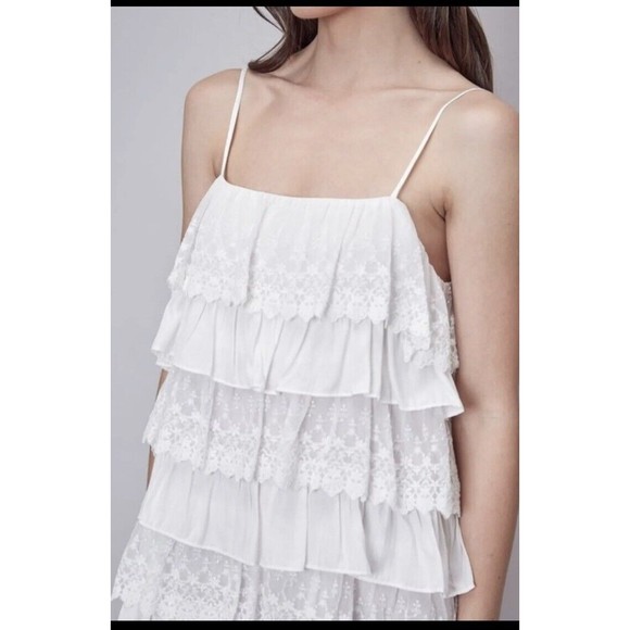 DO+BE Spaghetti Strap Layer White Dress Large Ruffles Lace Flowy Short Party New - Picture 4 of 15